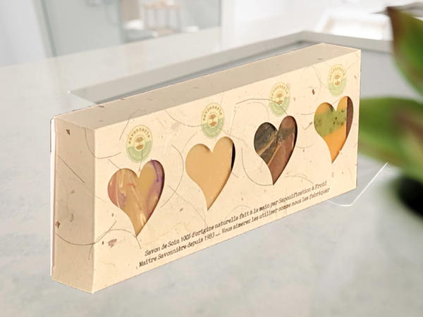 Geschenk-Box 4x Französische Naturseife mit Herz